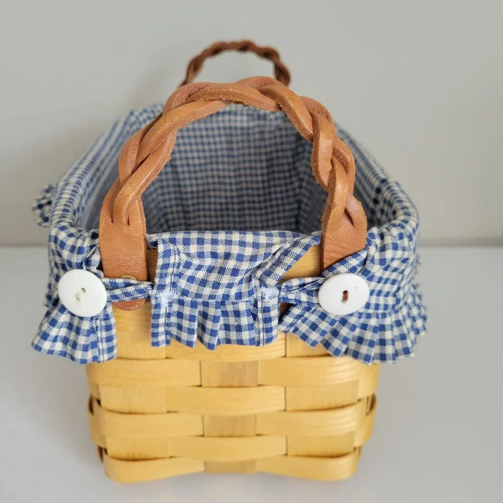 Peterboro Basket Co Braided Leather Handles Basket w Plastic insert 10
